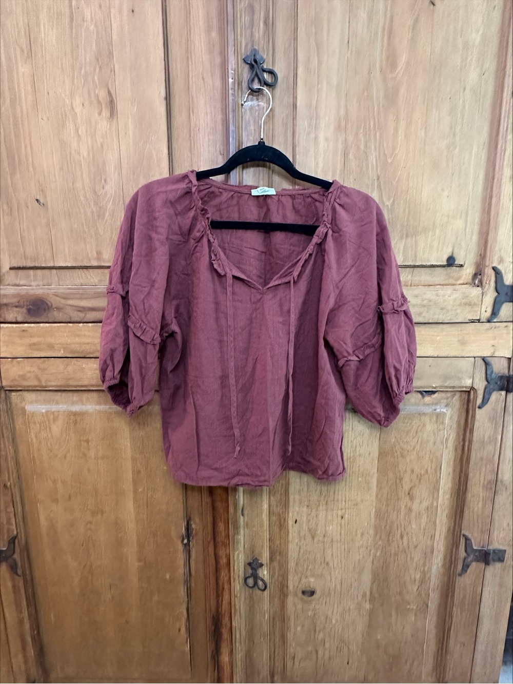 a.n.a Rust-Colored Peasant Tie-Front Blouse
